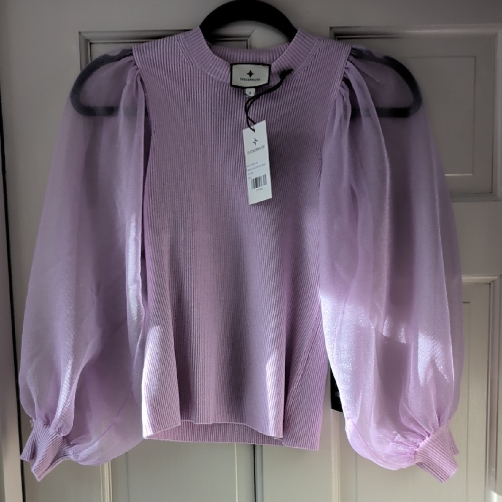 Tuckernuck Lavender Puff-Sleeve Knit Blouse